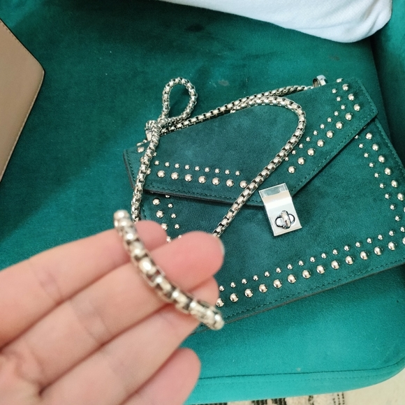 Teal Faux Suede Stud Sling Bag - Picture 13 of 16